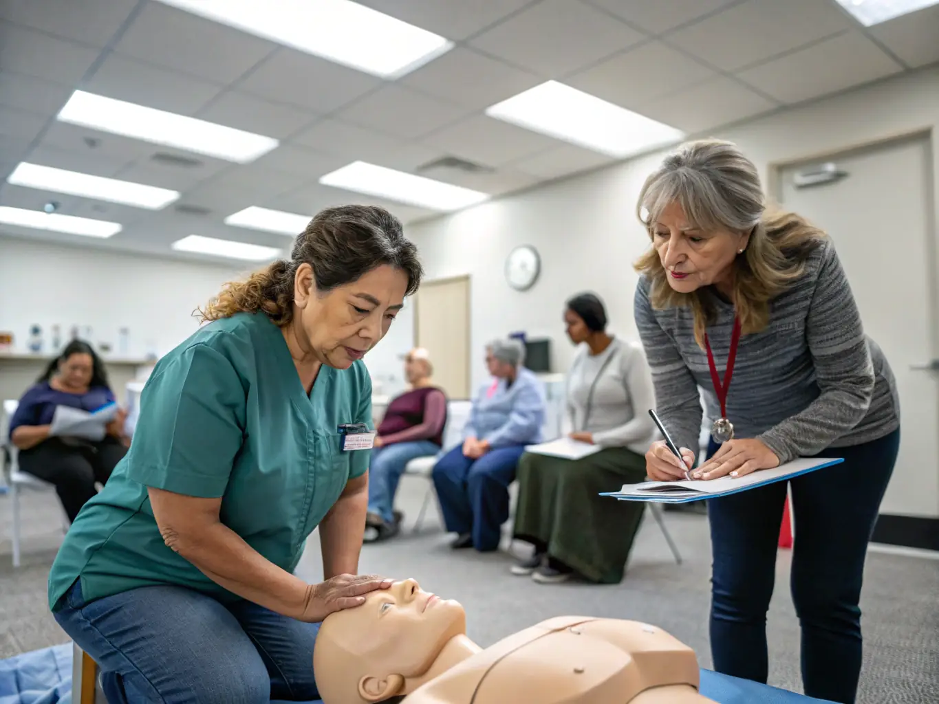 A Top Service Care employee is participating in a hands-on training session, guided by a senior staff member, showcasing the company's commitment to ongoing professional development.